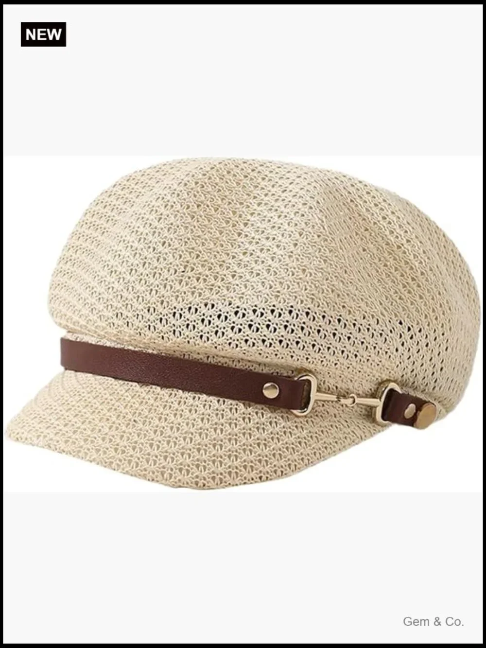 Breathable Newsboy Hat Short Brim with Strap, Lightweight Open Weave, One Size